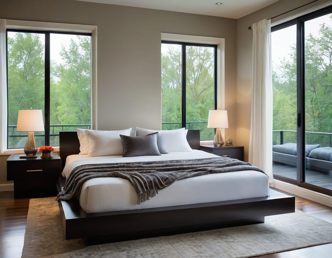 A cozy bedroom showcasing a luxurious ABC waterbed with soft, flowing water underneath a plush mattress. Surrounding the bed, there are elegant nightstands with modern lamps, and soft natural light streaming through large windows. A couple of decorative pillows and a stylish throw blanket adorn the bed, enhancing a warm and inviting atmosphere. The décor exudes a mix of contemporary and classic design elements. super-realistic. vibrant colors. tranquil setting.